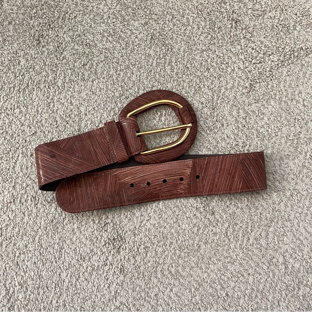 Oscar de la Renta Brown Belt with Gold Buckle